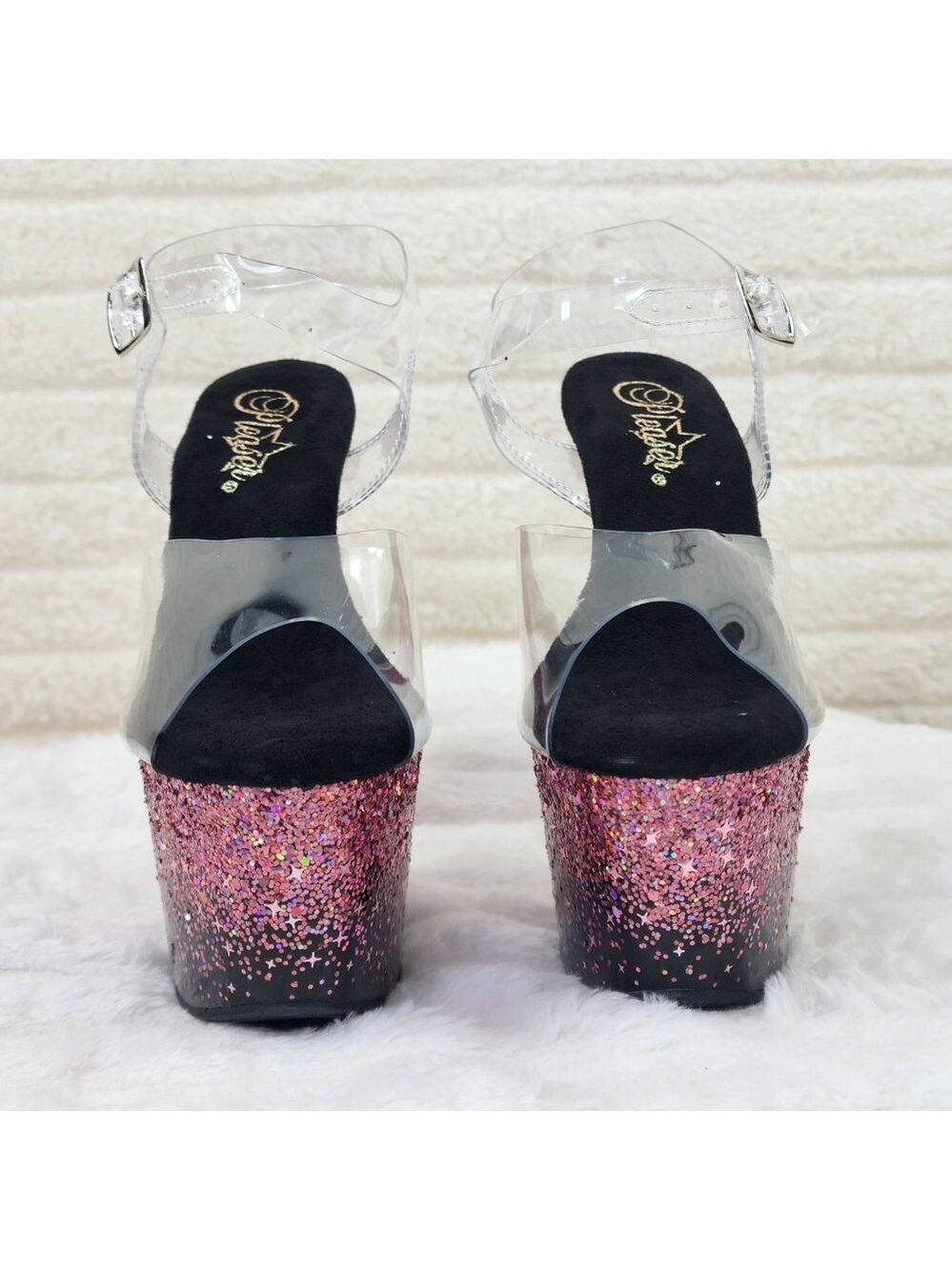 Adore 708SS Pink Hologram Glitter Ombre Platform Ankle Strap Platform 7" Heels - Picture 6 of 12